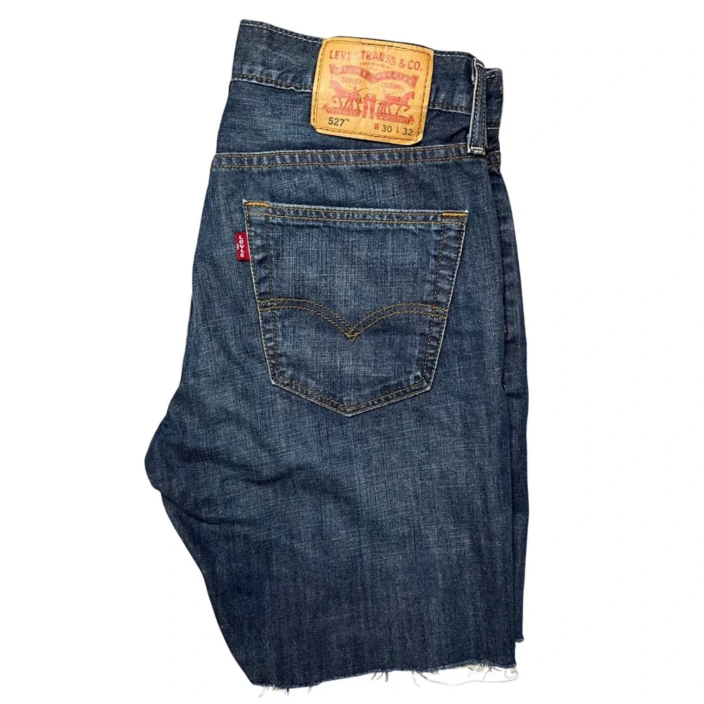 Levi's 527 Cut-Off Denim Shorts Mens 30‎ Dark Wash Raw Hem Jorts Blue